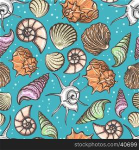 Ocean seamless pattern with colorful seashells. Ocean seamless pattern with colorful seashells vector illustration