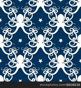 Ocean seamless pattern with octopus. Ocean seamless pattern with octopus and stars vector