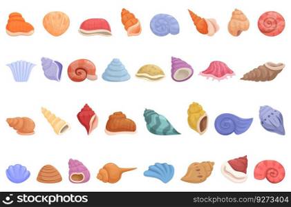 Ocean shell icons set cartoon vector. Pearl seashell. Open water. Ocean shell icons set cartoon vector. Pearl seashell