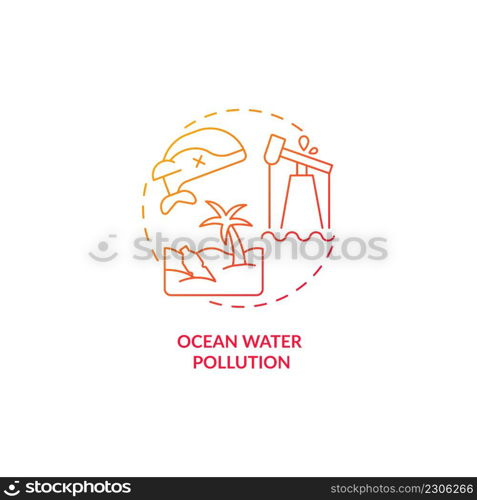 Ocean water pollution red gradient concept icon. Water contamination categorization abstract idea thin line illustration. Ecosystem degradation. Isolated outline drawing. Myriad Pro-Bold font used. Ocean water pollution red gradient concept icon