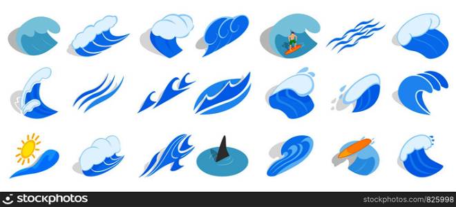 Ocean wave icon set. Isometric set of ocean wave vector icons for web isolated on white background. Ocean wave icon set, isometric style