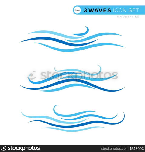 Ocean wave water line curve blue color set logo icon object isolated on white background vector illustration