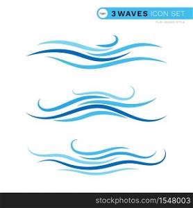 Ocean wave water line curve blue color set logo icon object isolated on white background vector illustration