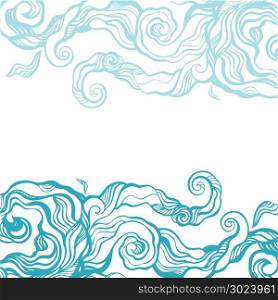 Ocean waves Hand drawn illustration. Hand drawn Blue water wave, abstract Sea background