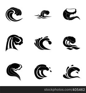 Ocean waves icons set. Simple illustration of 9 ocean waves vector icons for web. Ocean waves icons set, simple style