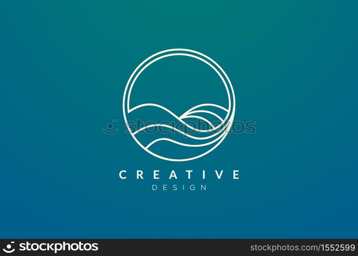 Ocean waves in a circle. Minimalistic and simple vector design