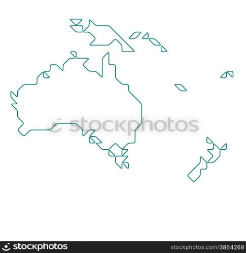 Oceania map drawn with thin line on a invisible grid of rounded squares and triangles