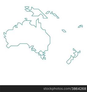 Oceania map drawn with thin line on a invisible grid of rounded squares and triangles