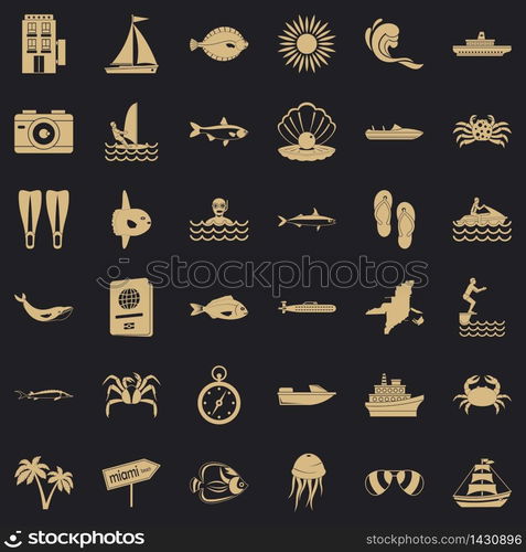 Oceanic icons set. Simple set of 36 oceanic vector icons for web for any design. Oceanic icons set, simple style