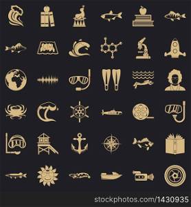 Oceanologist icons set. Simple set of 36 oceanologist vector icons for web for any design. Oceanologist icons set, simple style