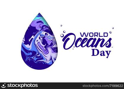Oceans Day vector flat drop background, world sea water protection ecology concept blue deep backdrop.