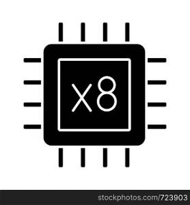 Octa core processor glyph icon. Eight core microprocessor. Microchip, chipset. CPU. Computer multi-core processor. Integrated circuit. Silhouette symbol. Negative space. Vector isolated illustration. Octa core processor glyph icon