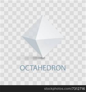 Octahedron geometric shape with sides, headline and image with shade above, three dimensional form vector illustration isolated on transparent background. Octahedron Geometric Shape Vector Illustration