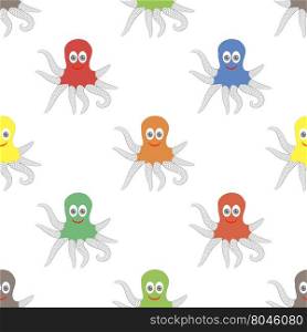 Octipus Animal Seamless Pattern. Colorful Octopus Isolated on White Background. Octipus Animal Seamless Pattern