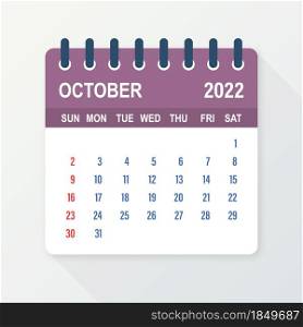 October 2022 Calendar Leaf. Calendar 2022 in flat style. Vector illustration. October 2022 Calendar Leaf. Calendar 2022 in flat style. Vector illustration.
