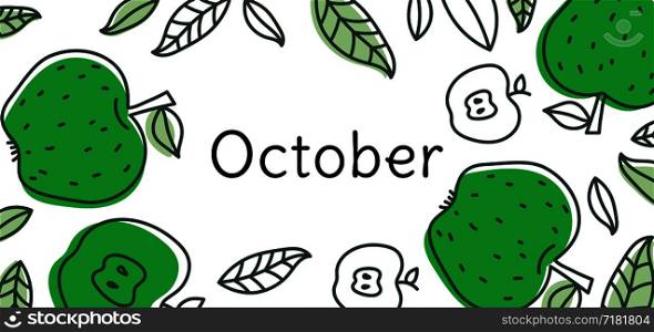 October apple vector. Hand drawn design. Doodle sketch. Fruit calendar