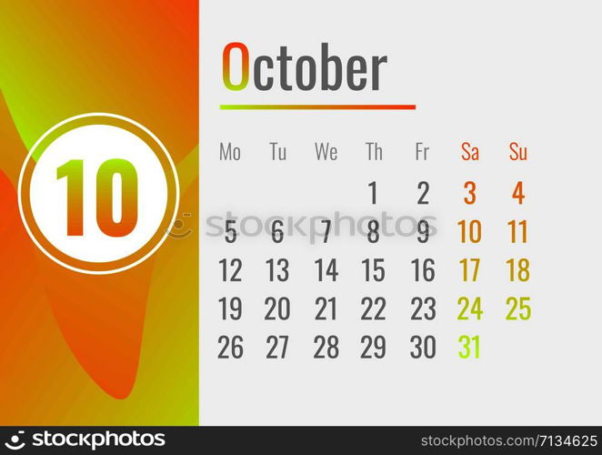 October calendar 2020 concept banner. Cartoon illustration of october calendar 2020 vector concept banner for web design. October calendar 2020 concept banner, cartoon style