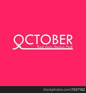 October typographical   Hand Pink ribbon icon.Breast Cancer October Awareness Month Typographical C&aign Background.Women health vector design.Breast cancer awareness logo design.Breast cancer awareness month icon.Pink ribbon.Pink care logo.Vector illustration