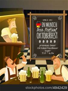Octoberfest In Pub Illustration . Octoberfest festival in pub cartoon background with beer and people vector illustration