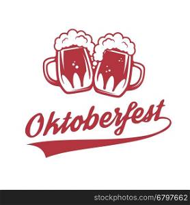 Octoberfest. Two vintage beer mug isolated on white background. Design element for flyer or poster. Vector illustration.