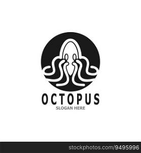 Octopus black silhouette logo and symbol template illustration