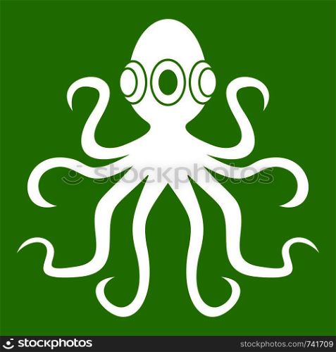 Octopus icon white isolated on green background. Vector illustration. Octopus, icon green