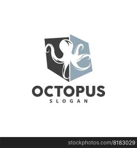 Octopus Logo, Sea Animals Vector, Seafood Ingredients Cuttlefish Tentacles Icon Silhouette Design