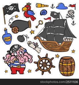 OCTOPUS PIRATE And Black Sailboat Clipart Illustration Set