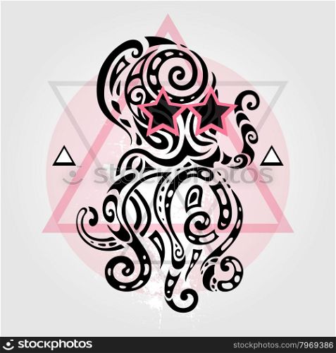 Octopus. Tribal pattern. Abstract style Vector illustration. Octopus. Tribal pattern