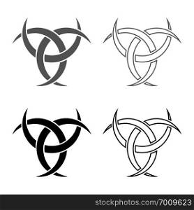 Odin horn paganism symbol icon set grey black color vector illustration outline flat style simple image