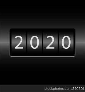 Odometer with numbers 2020. New 2020 on the odometer. White numbers, black gradient background.