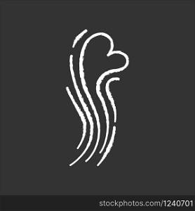 Odor chalk white icon on black background. Good smell. Aroma swirl with heart shape evaporation. Aromatic fragrance flow. Fluid puff, steam curl, evaporation. Isolated vector chalkboard illustration