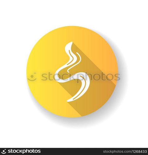 Odor orange flat design long shadow glyph icon. Good smell. Aroma swirl, nice perfume scent wave. Aromatic fragrance flowing spirals, wind. Smoke puff, evaporation. Silhouette RGB color illustration