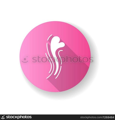 Odor pink flat design long shadow glyph icon. Good smell. Aroma swirl with heart shape evaporation. Perfume scent. Aromatic fragrance flow. Fluid puff, evaporation. Silhouette RGB color illustration