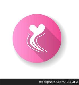 Odor pink flat design long shadow glyph icon. Good smell. Aroma swirl with heart shape. Nice perfume scent wave. Aromatic fragrance flow. Smoke puff, evaporation. Silhouette RGB color illustration