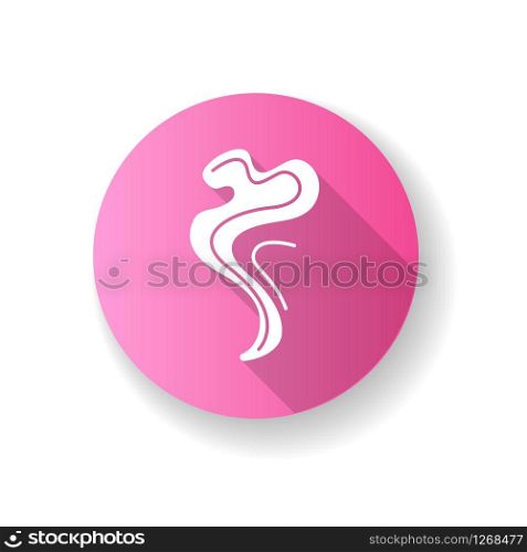 Odor pink flat design long shadow glyph icon. Perfume scent swirl. Aroma air wave, fume. Smoke puff, steam curl, evaporation. Aromatic fragrance flowing spirals. Silhouette RGB color illustration