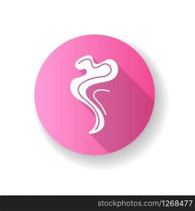 Odor pink flat design long shadow glyph icon. Perfume scent swirl. Aroma air wave, fume. Smoke puff, steam curl, evaporation. Aromatic fragrance flowing spirals. Silhouette RGB color illustration