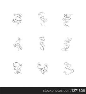 Odor pixel perfect linear icons set. Smell from hookah. Aroma from cannabis. Hot mist. Incense, stench. Customizable thin line contour symbols. Isolated vector outline illustrations. Editable stroke