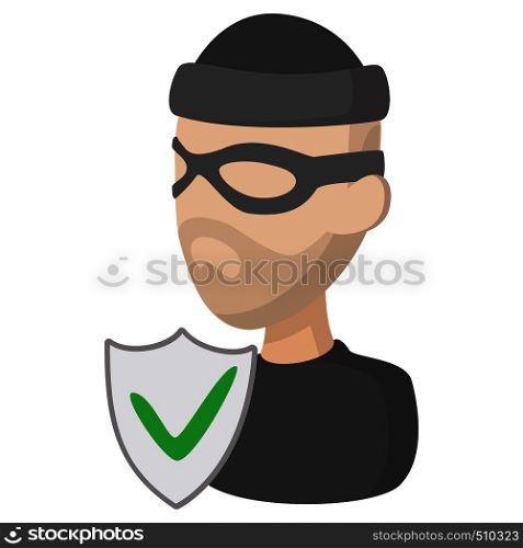 Of crime insurance icon in cartoon style on a white background. Of crime insurance icon, cartoon style
