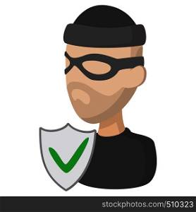 Of crime insurance icon in cartoon style on a white background. Of crime insurance icon, cartoon style