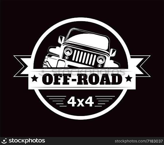 Off-road 4x4 extreme car adventure club logo. Vector icon of off road car or truck with wheel tires for travel and sport races. Off-road 4x4 extreme car adventure club vector icon