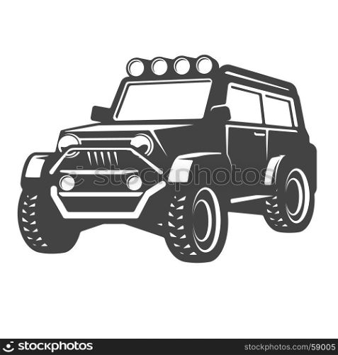 off-road car illustration isolated on white background. Design element for logo, label, emblem, sign. Vector illustration