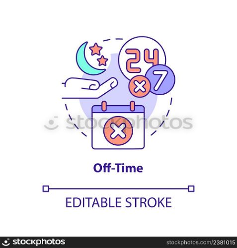 Off-time concept icon. Barrier to accessing primary care abstract idea thin line illustration. Physician burnout risk. Isolated outline drawing. Editable stroke. Arial, Myriad Pro-Bold fonts used. Off-time concept icon