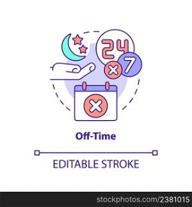 Off-time concept icon. Barrier to accessing primary care abstract idea thin line illustration. Physician burnout risk. Isolated outline drawing. Editable stroke. Arial, Myriad Pro-Bold fonts used. Off-time concept icon