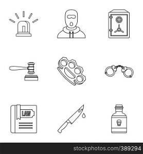Offense icons set. Outline illustration of 9 offense vector icons for web. Offense icons set, outline style