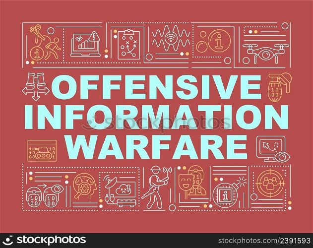 Offensive information warfare word concepts red banner. Mislead adversary. Infographics with icons on color background. Isolated typography. Vector illustration with text. Arial-Black font used. Offensive information warfare word concepts red banner