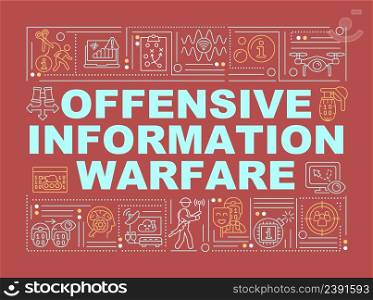 Offensive information warfare word concepts red banner. Mislead adversary. Infographics with icons on color background. Isolated typography. Vector illustration with text. Arial-Black font used. Offensive information warfare word concepts red banner