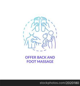 Offer back and foot massage blue gradient concept icon. Support during pregnancy abstract idea thin line illustration. Relieving pregnancy symptoms. Vector isolated outline color drawing. Offer back and foot massage blue gradient concept icon