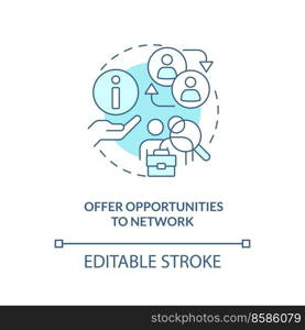 Offer opportunities to network blue concept icon. Mentoring. Professional assistance abstract idea thin line illustration. Isolated outline drawing. Editable stroke. Arial, Myriad Pro-Bold fonts used. Offer opportunities to network blue concept icon