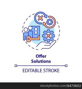 Offer solutions multi color concept icon. Problem solving. Client service. Key to success. Build trust. Sales closing. Round shape line illustration. Abstract idea. Graphic design. Easy to use. Offer solutions multi color concept icon